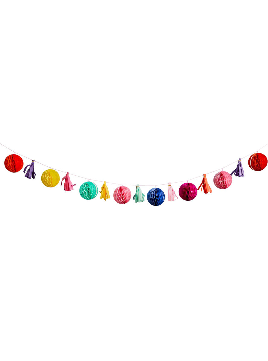 Happy Diwali 2m Long Colourful Honeycomb And Tassel Garland - Main Image