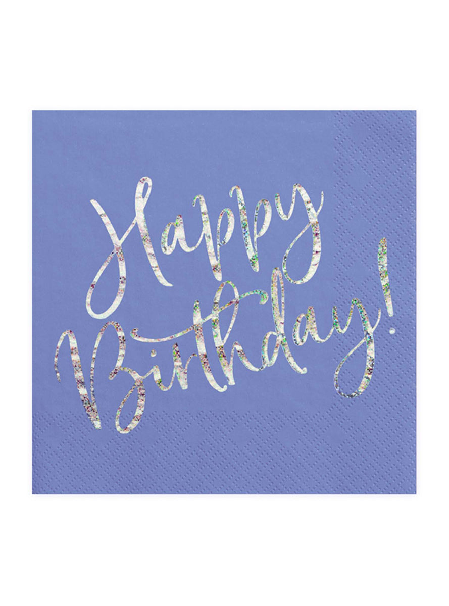 Happy Birthday 20 Pack Blue Holographic Lunch Napkins - Main Image