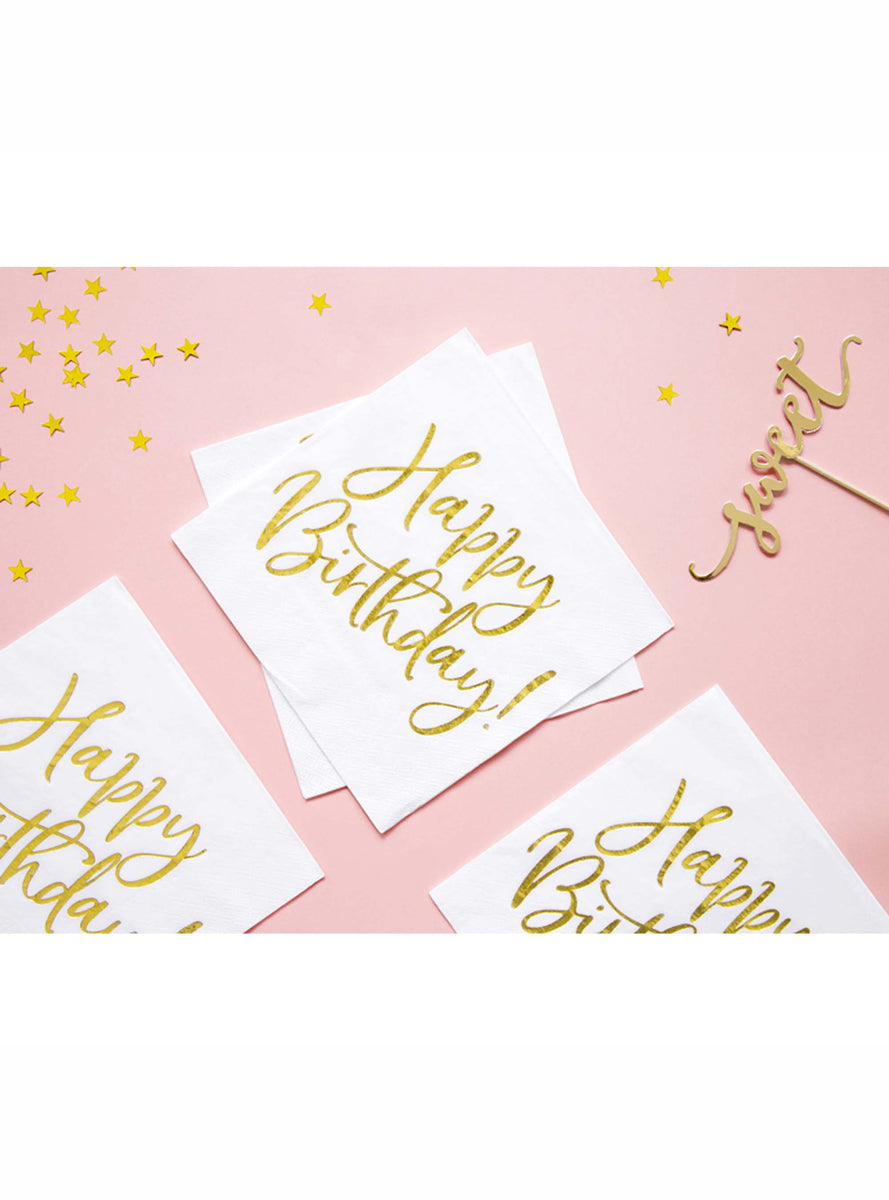 Happy Birthday 20 Pack Gold Lunch Napkins - Lifestyle Image