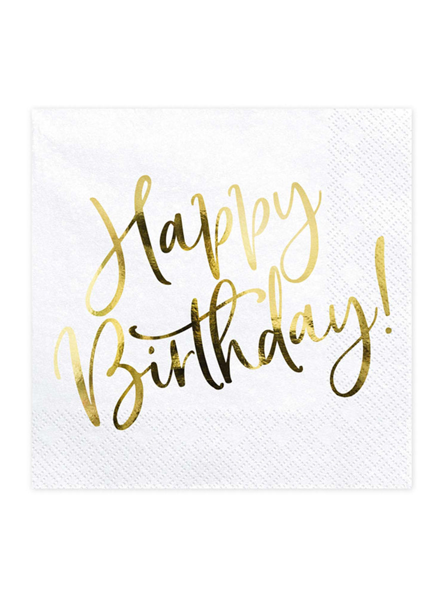 Happy Birthday 20 Pack Gold Lunch Napkins - Main Image