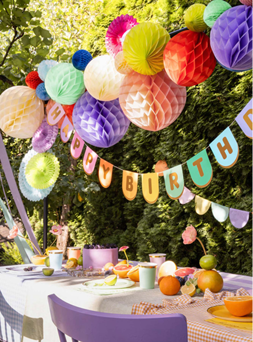 Happy Birthday 213cm Long Rainbow Party Banner - Lifestyle Image 2