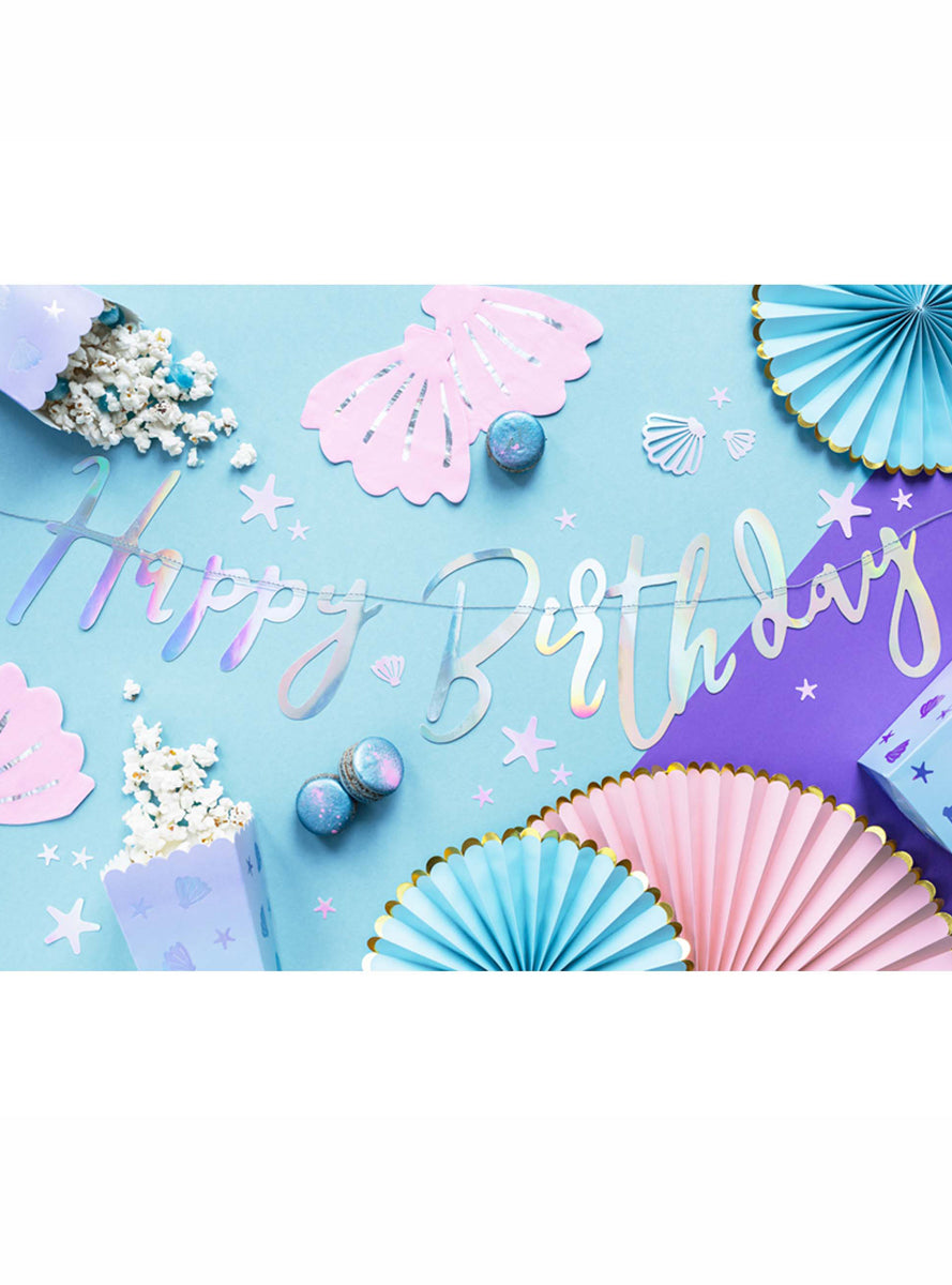 Happy Birthday 62cm Iridescent Rainbow Script Party Banner - Lifestyle Image 1