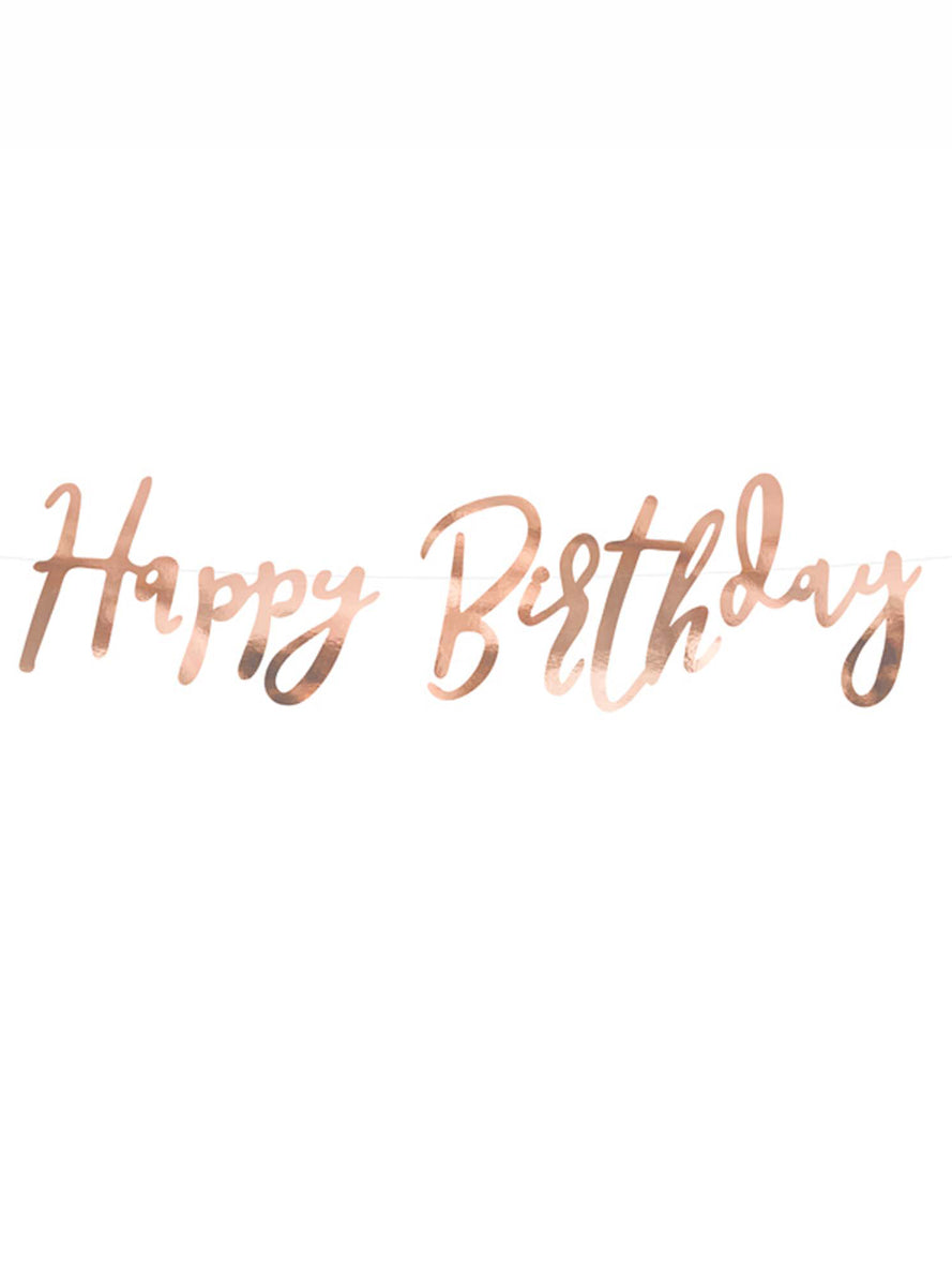 Happy Birthday 62cm Rose Gold Script Party Banner - Main Image