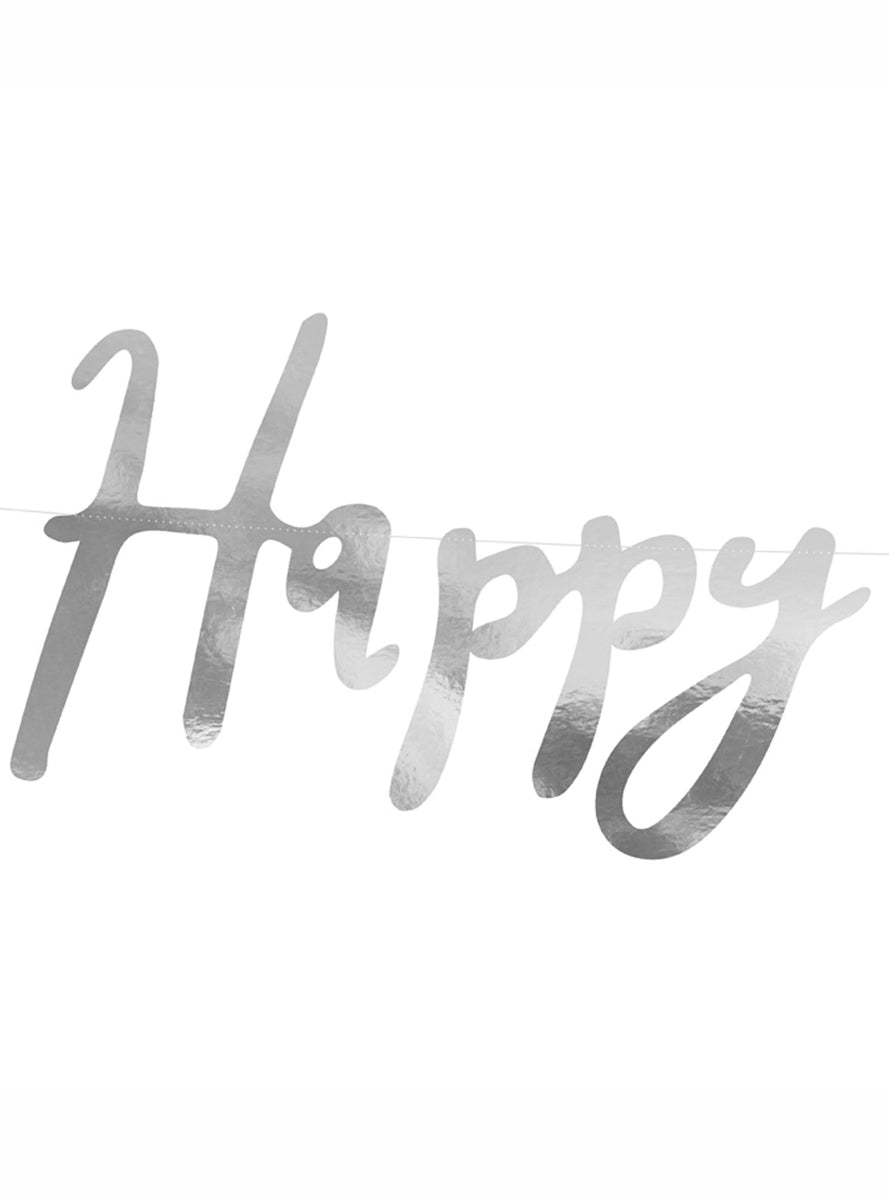Happy Birthday 62cm Silver Script Party Banner - Close Image