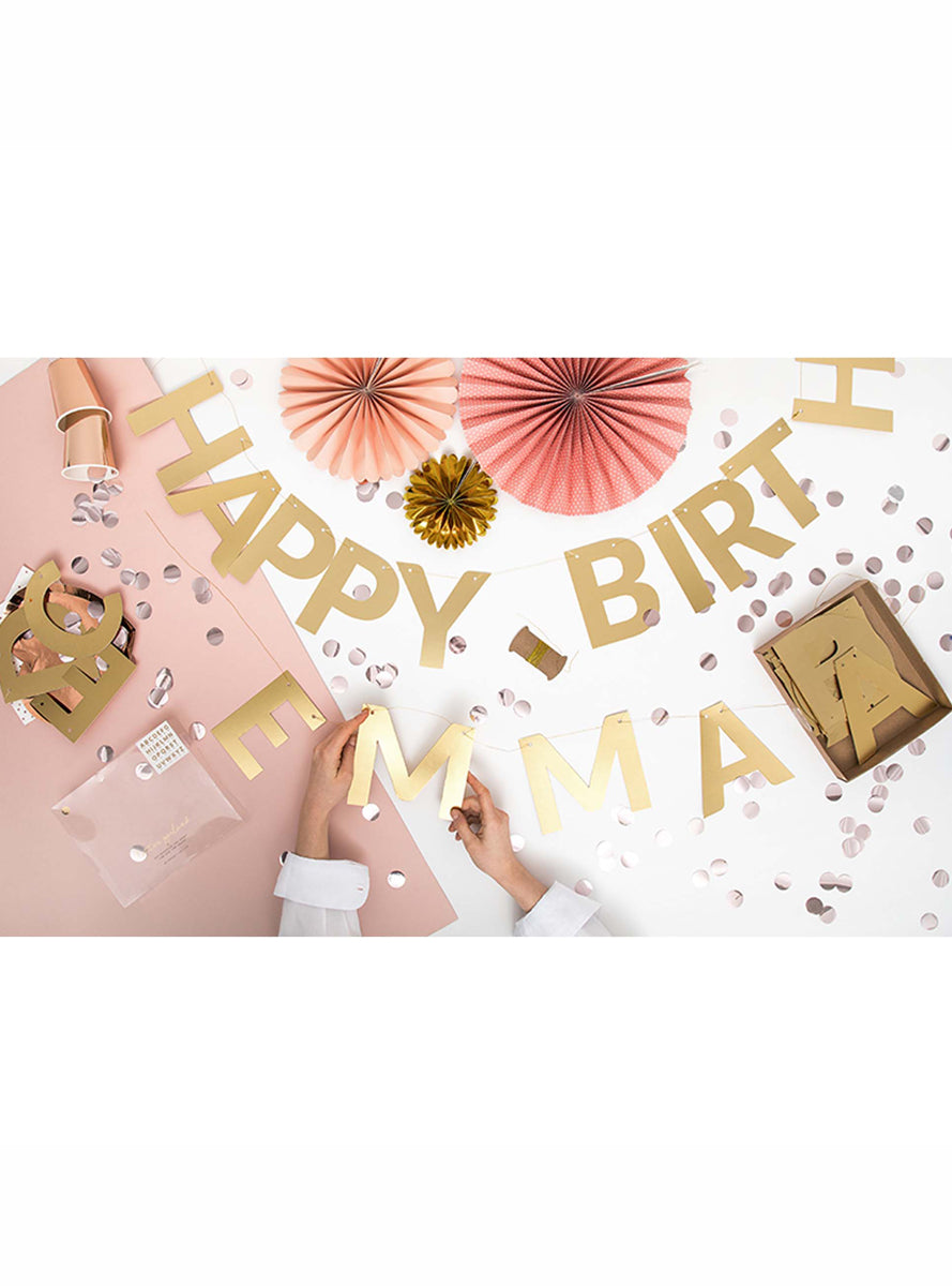 Happy Birthday Customisable Gold Letter Party Banner - Lifestyle Image