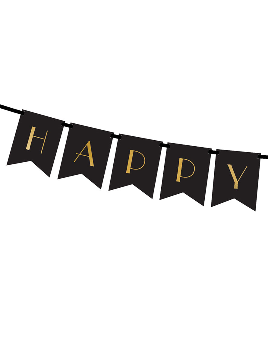 Happy New Year 1.7m Black and Gold Pennant Flag Banner – Close Image