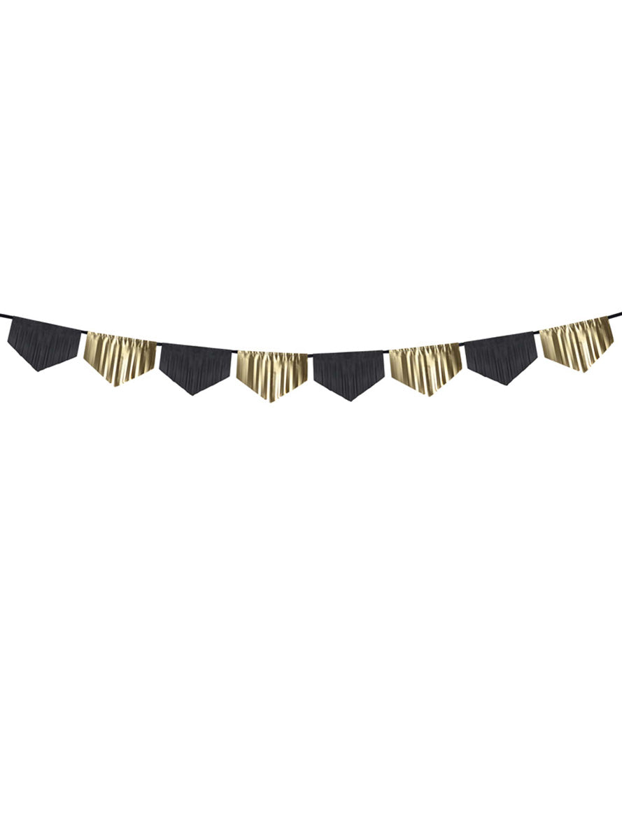 Happy New Year 3m Black and Gold Fringed Banner – Main Image