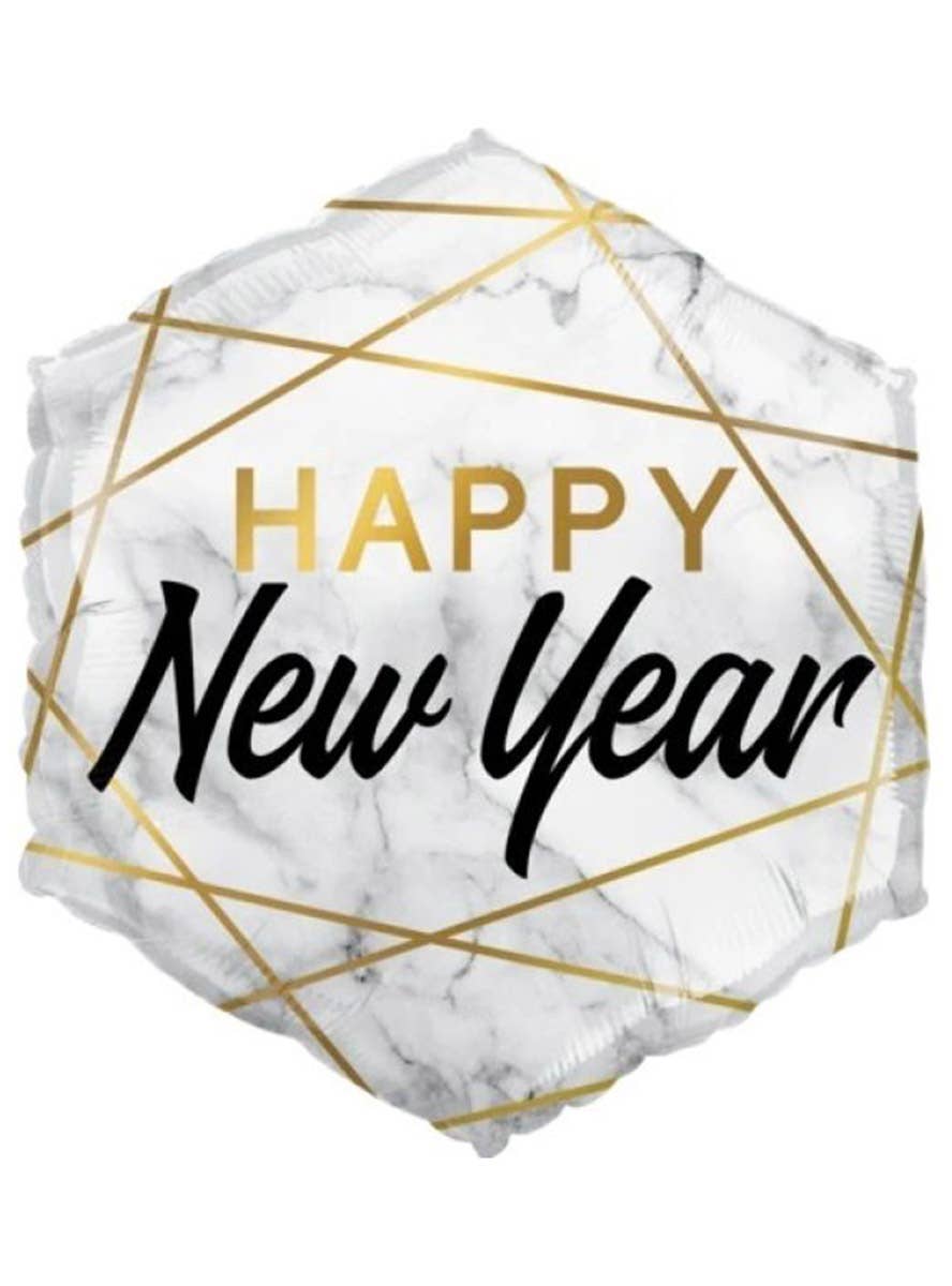 Image of Marble Look White Happy New Year 51cm Hexagon Foil Balloon