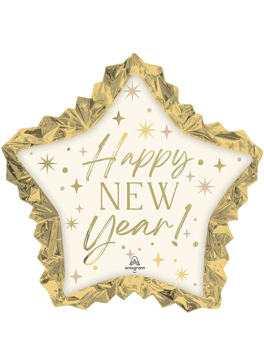 Happy New Year Golden Soiree 86Cm X 81Cm Star Shaped Supershape Foil Balloon - Main Image