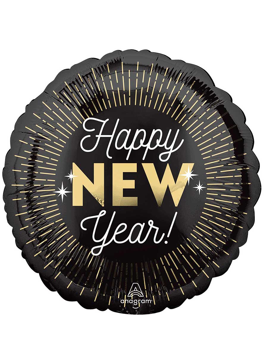 Midnight Glam Black And Gold 45cm Round Happy New Year Foil Balloon