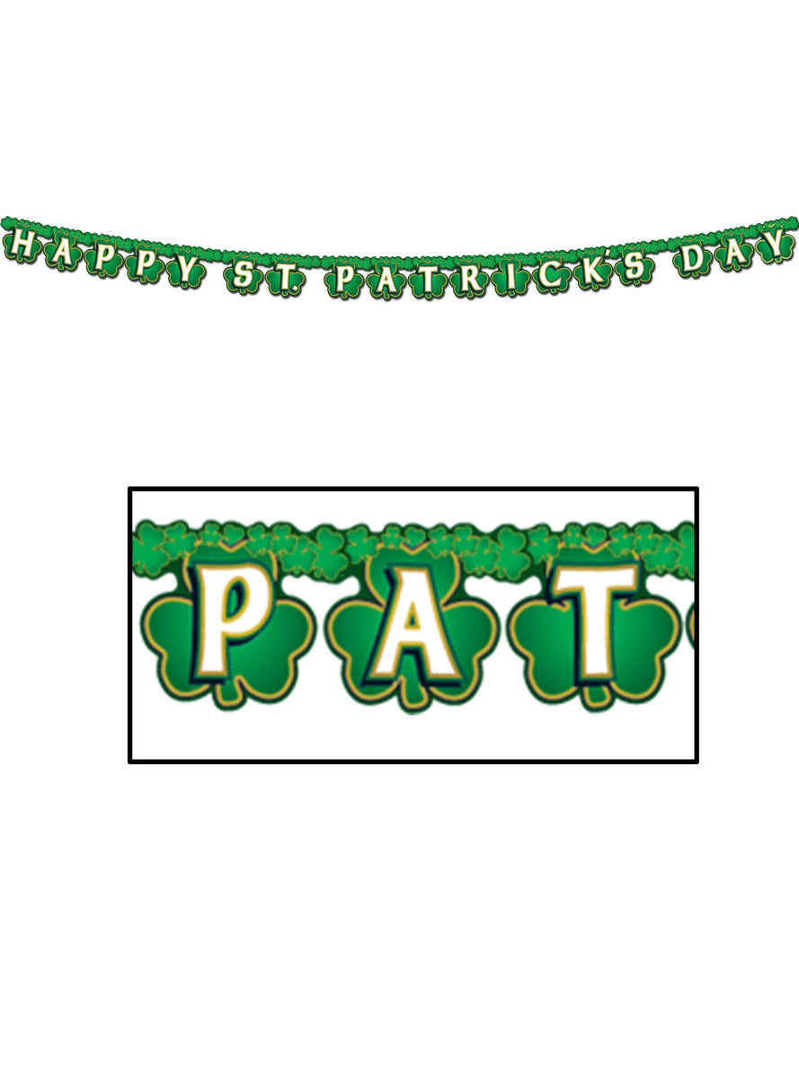 Happy St Patricks Day 205cm Long Green Shamrock Jointed Banner - Main Image