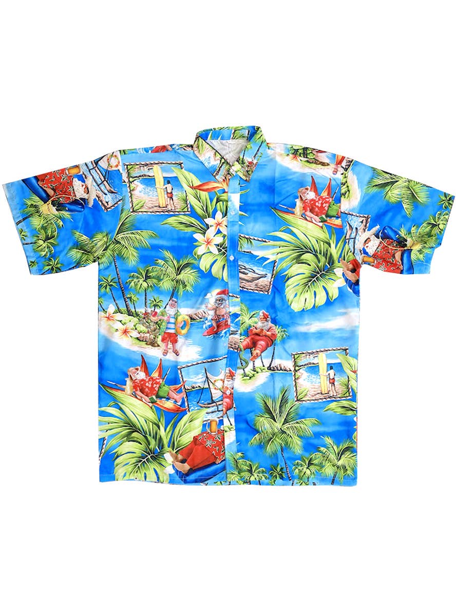 Image of Hawaiian Santa Print Men's Costume Shirt - alternative image