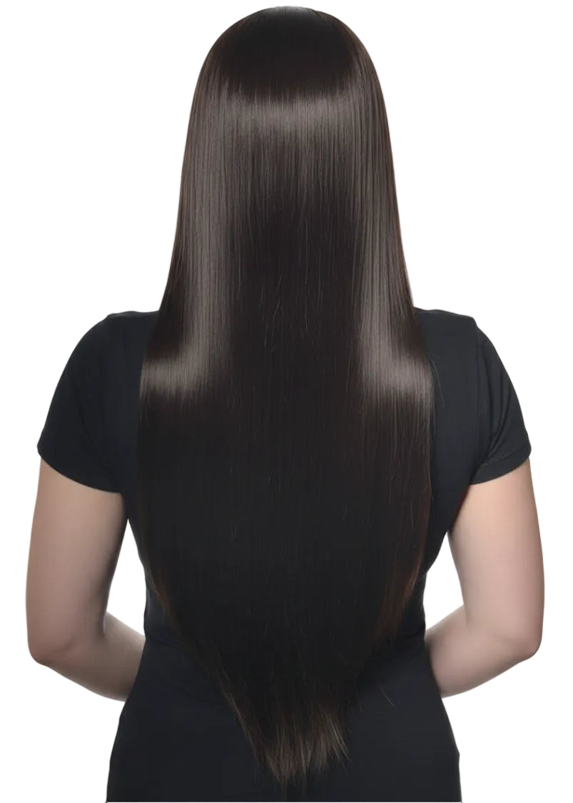 Image of Morticia Addams Long Straight Near Black Women's Costume Wig - Back Image