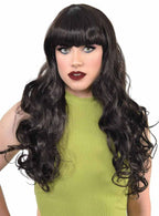 Long Curly Brown Fashion Wig with Skin Top and Fringe - Front View