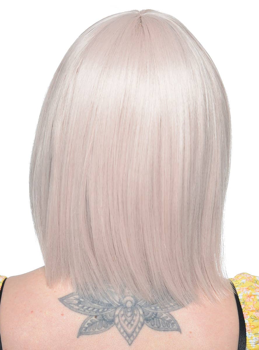 Short Champagne Blonde Heat Resistant Bob Women's Costume Wig with Fringe - Back View