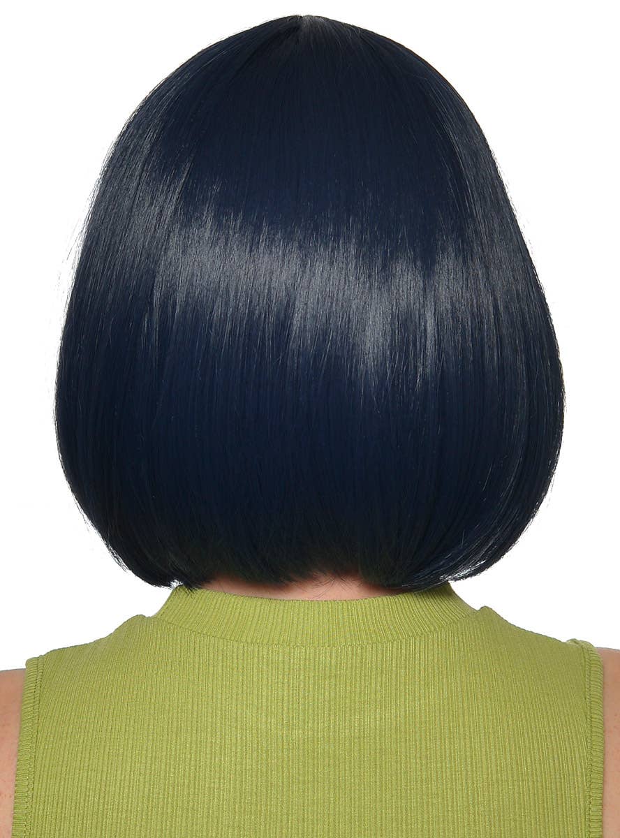 Short Midnight Blue Heat Resistant Bob Women's Costume Wig with Fringe - Back View