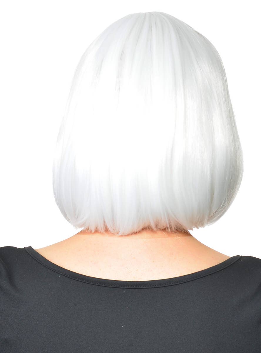 Short White Heat Resistant Bob Women's Costume Wig with Fringe - Back View
