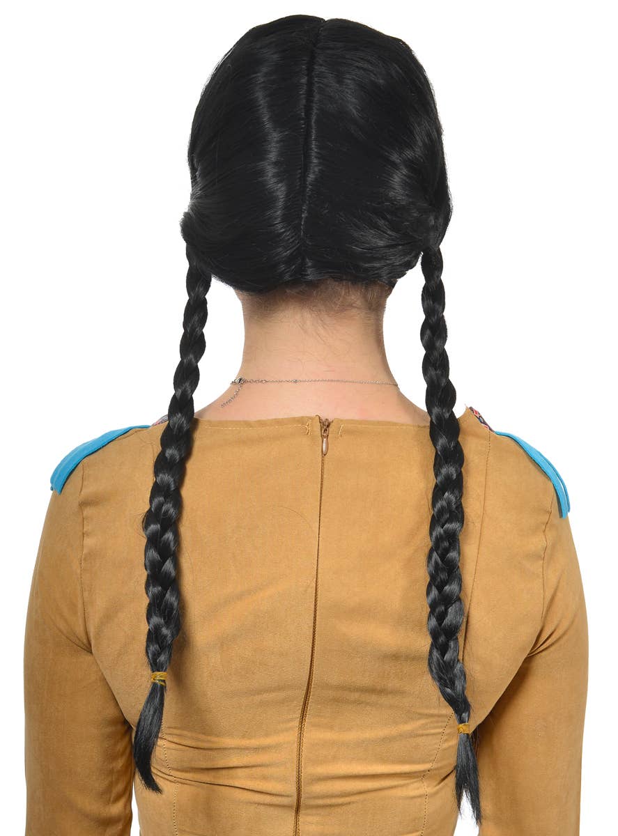 Image of Native American Women's Black Braided Costume Wig - Back View