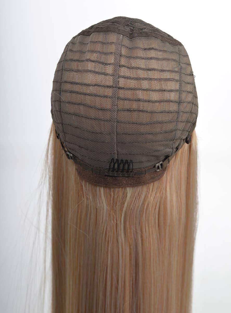 Women's Hot Raspberry Pink Synthetic Fashion Wig with Lace Parting - Wig Cap Back Image