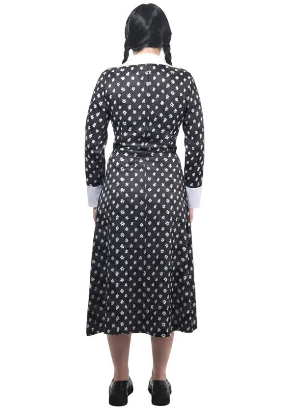 Image of Deluxe Button Up Wednesday Addams Women's Halloween Costume - Back View