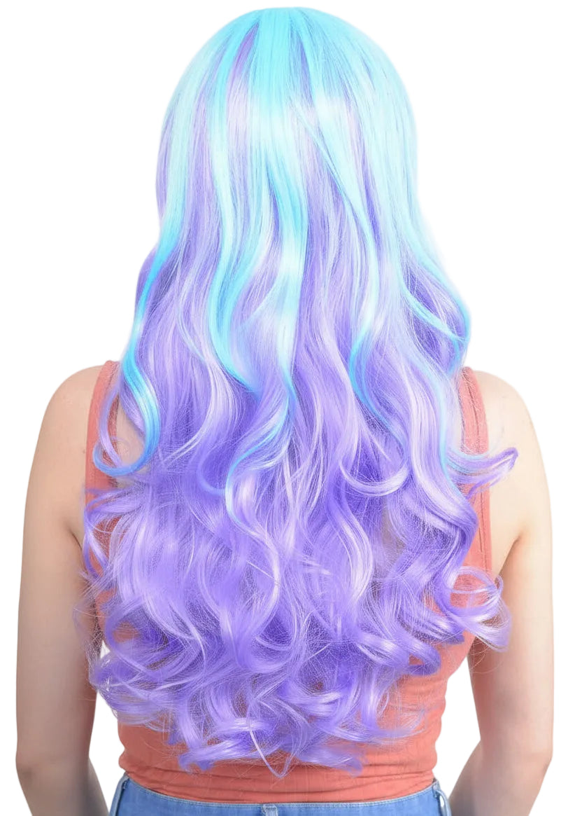 Pastel Purple and Blue Women's Curly Wig with Side Fringe Back Image