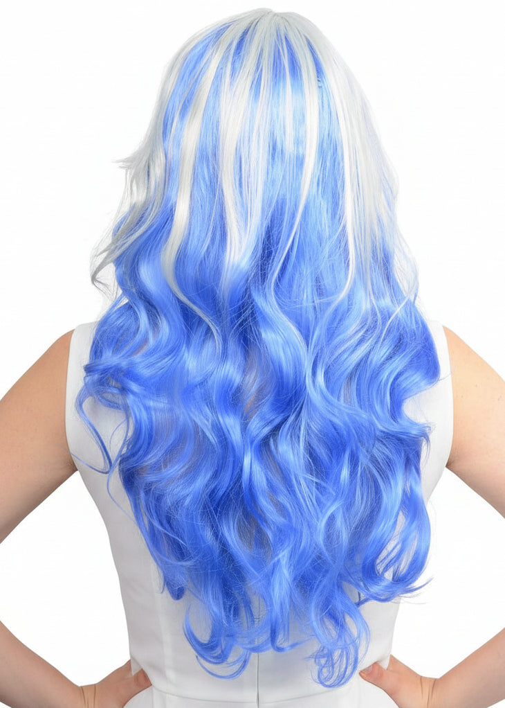 Grey and Blue Women's Curly Wig with Side Fringe Back Image