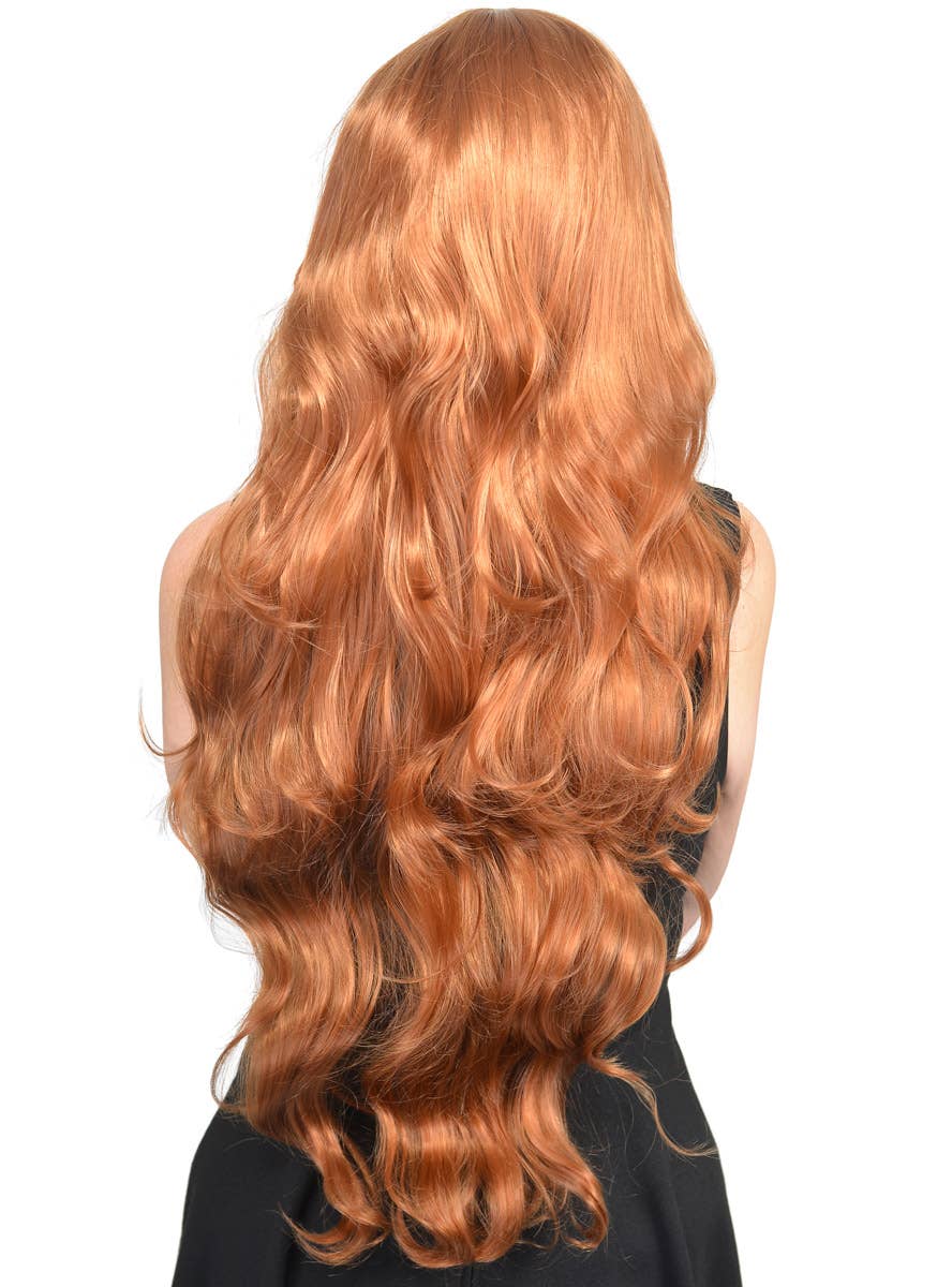 Womens Long Curly Ginger Brown Costume Wig Back Image
