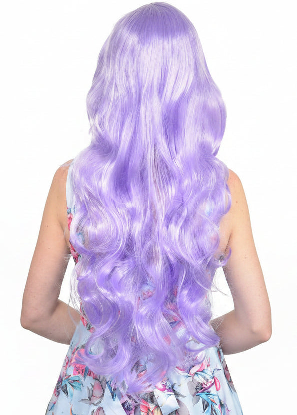 Womens Long Curly Lilac Purple Costume Wig Back Image