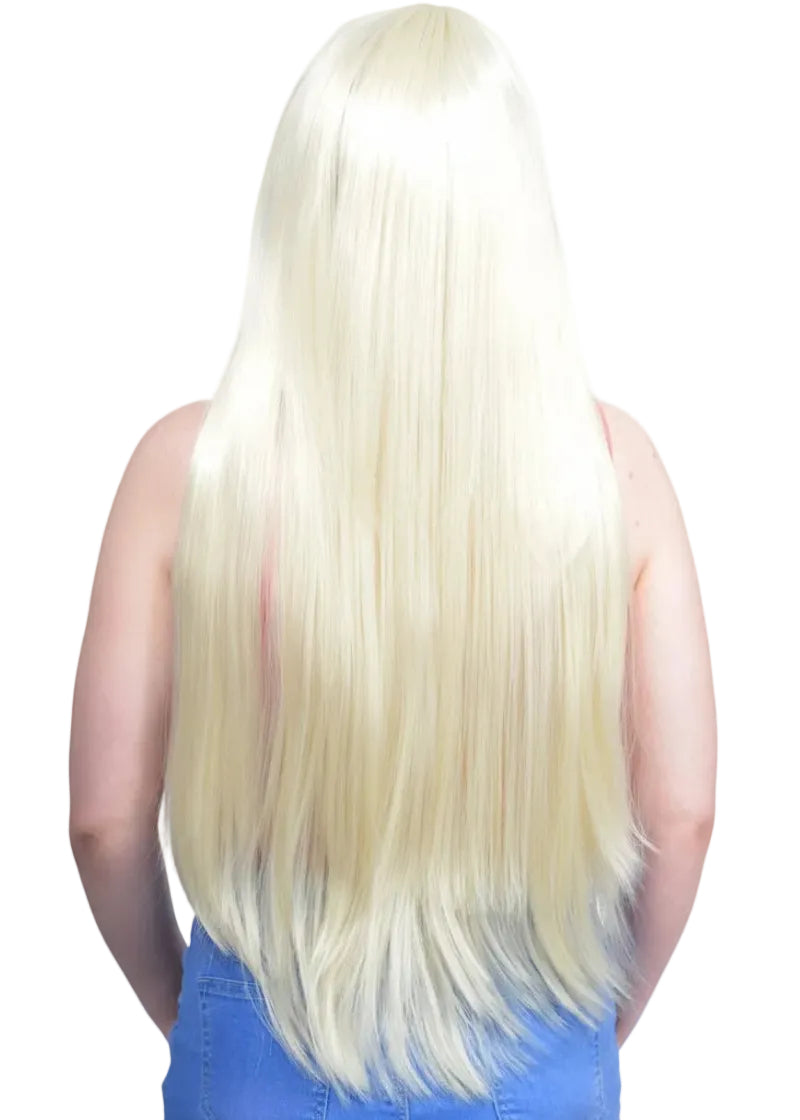 Women's Light Blonde Long Straight Wig Back Image