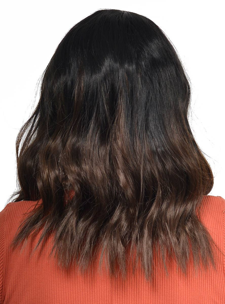 Deluxe Chocolate Brown and Butterscotch Brown Balayage Mid-Length Wavy Fashion Wig with Lace Parting - Back Image