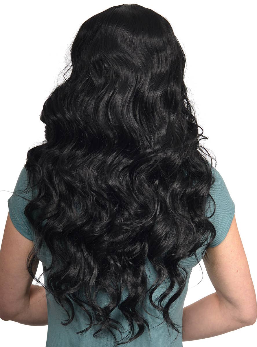 Women's Soft Midnight Black Curly Synthetic Fashion Wig with Lace Parting - Back Image