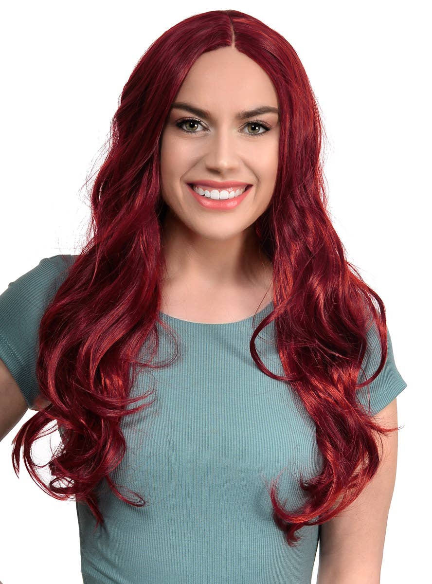 Women's Cherry Red Synthetic Fashion Wig with Lace Parting - Front Image