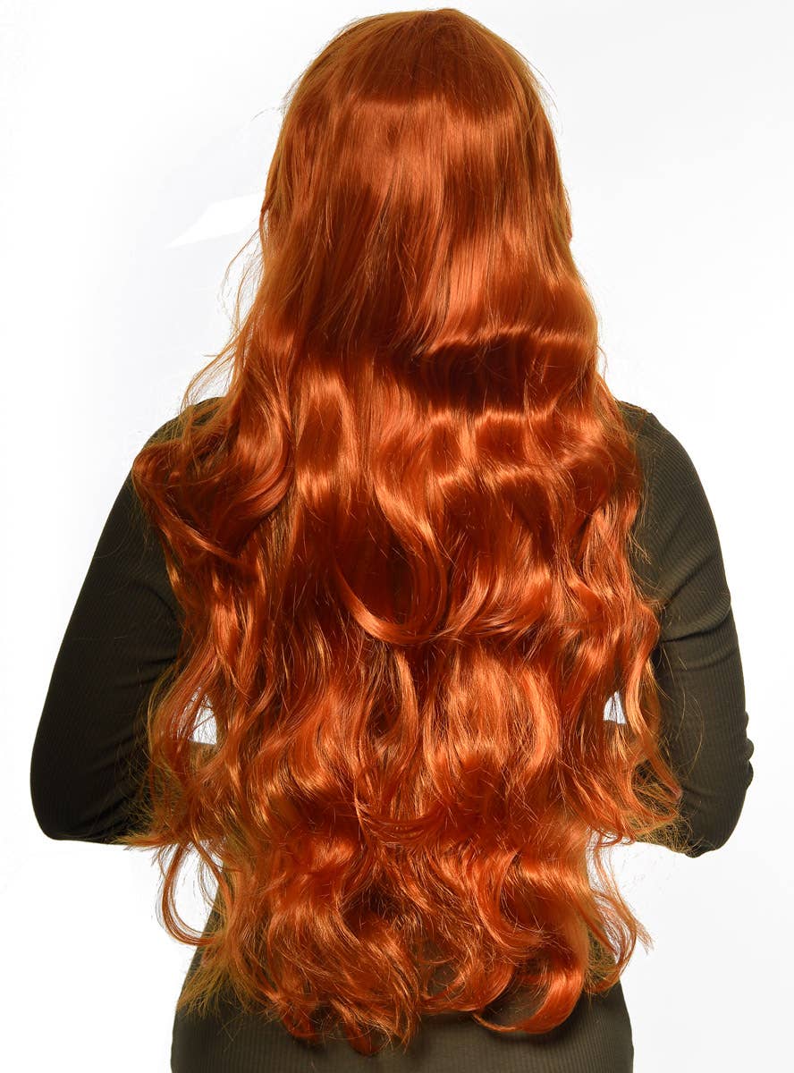 Extra Long Curly Orange Ginger Women's Costume Wig with Side Fringe - Back Image