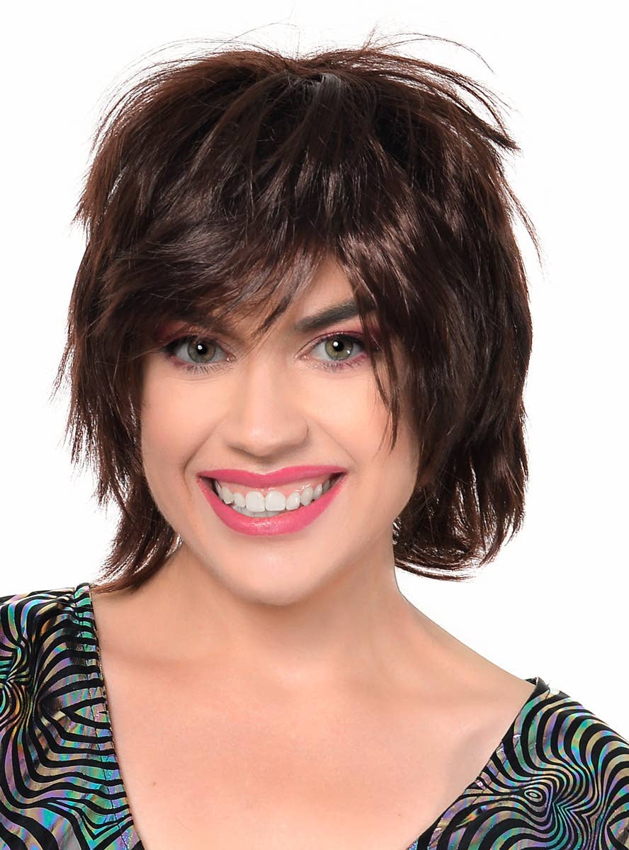 Womens Short Brown Pixie Style Cut Costume Wig - Front Image