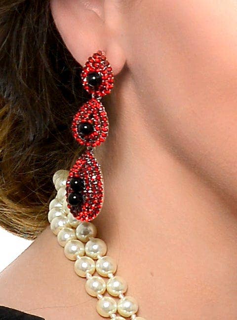 Red Feather with Silver Chain Headband, Cigarette Holder, Earrings, Gloves and Beads 5 Piece Flapper Set - Alternative Image 3