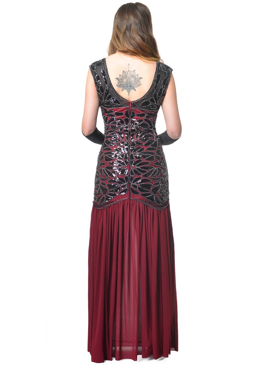 Maroon Black and Silver Deluxe Womens Beaded 1930s Hollywood Glam Costume - Black Image