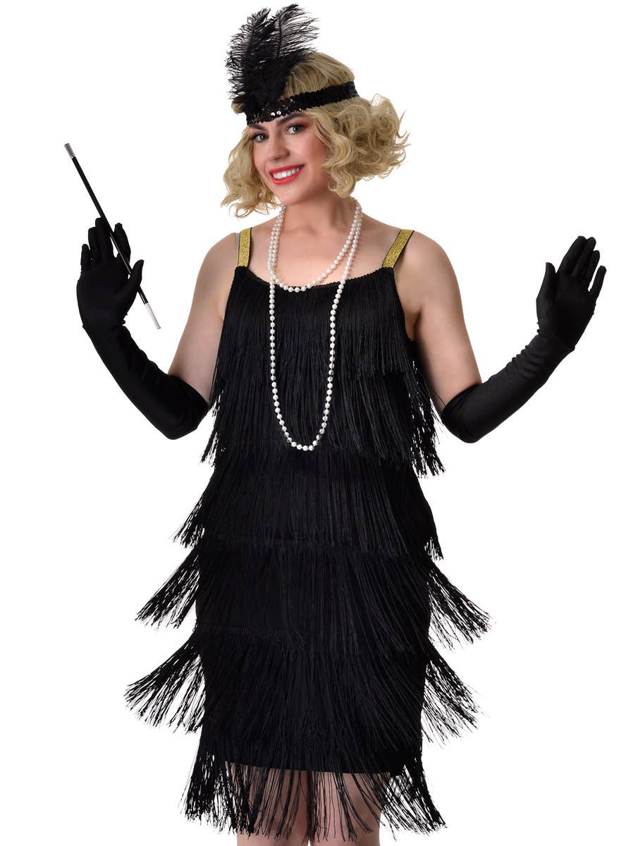 Image of Racy Black Tassel 1920's Flapper Womens Costume - Close Image