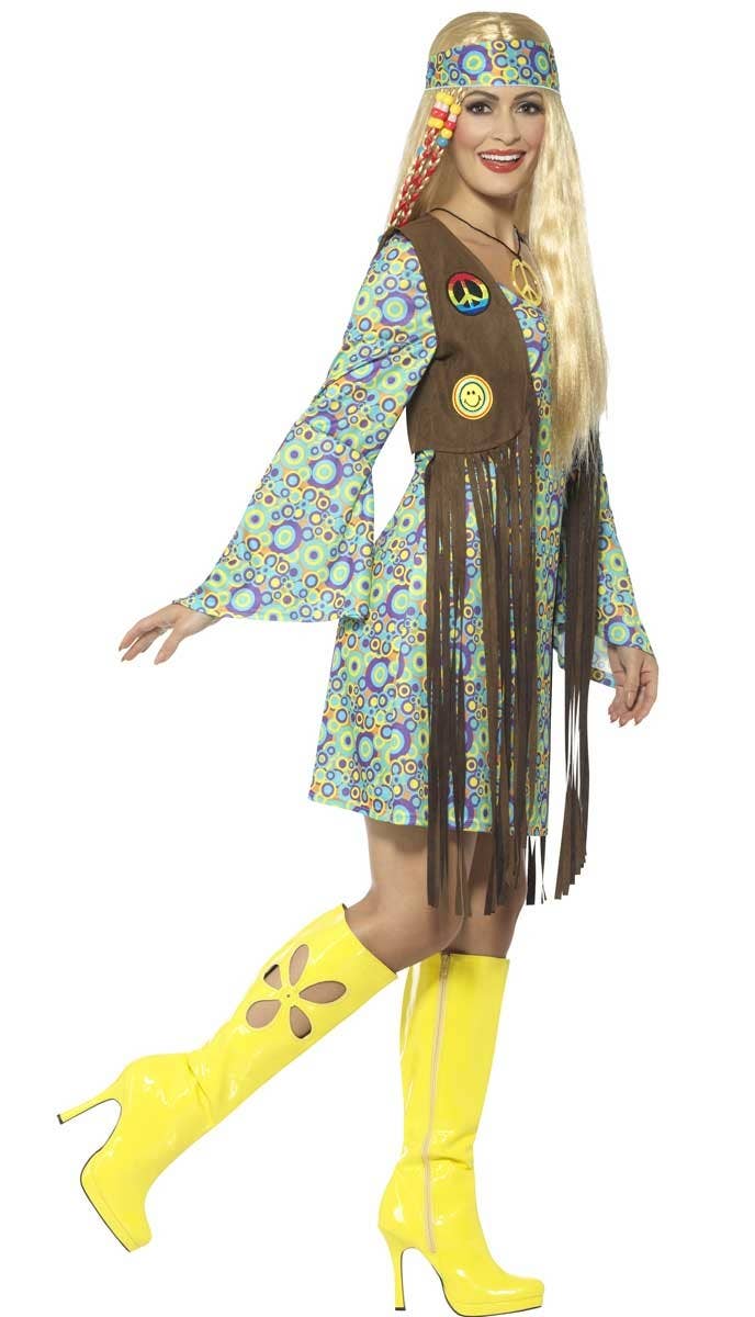 Women's Groovy Hippie Chick Retro 60s Costume - Side View