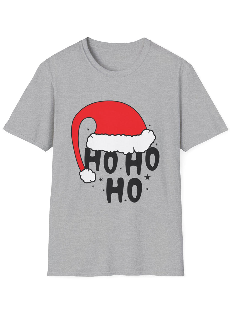 Grey Adults Plus Size Christmas T-Shirt with Ho Ho Ho with Hat Print