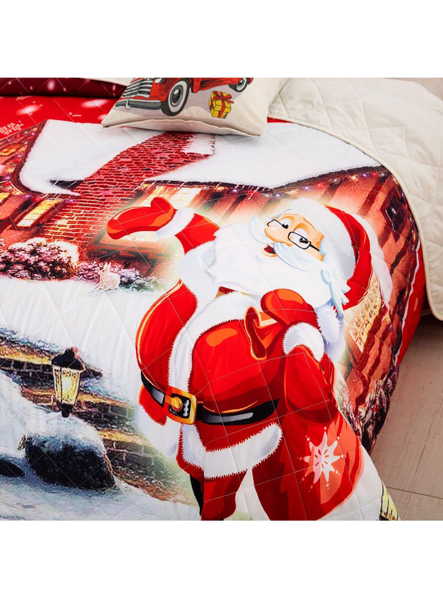 Holiday Cheer Christmas Print Queen Size Quilt Cover Set - Close Image 3