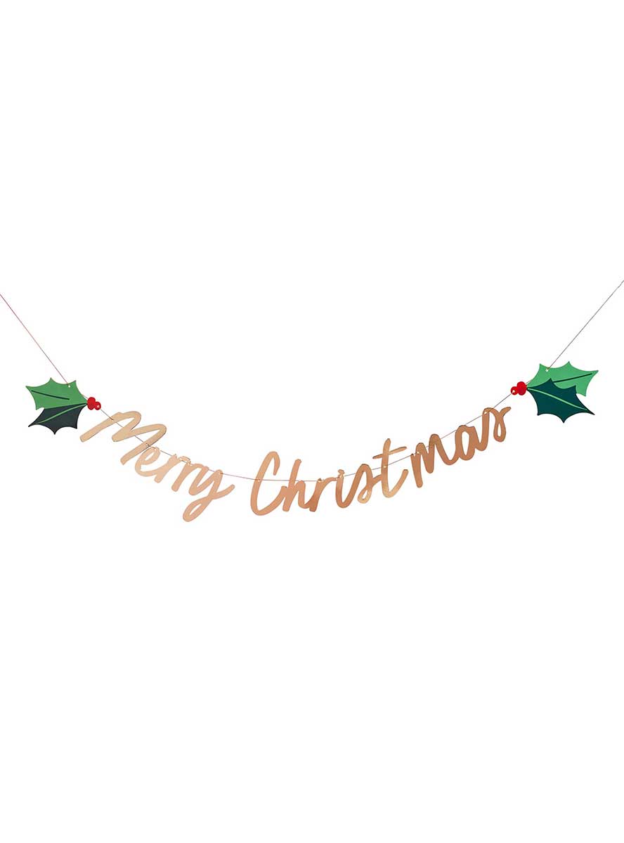 Holly Jolly Christmas Gold Banner 150cm Long – Main Image