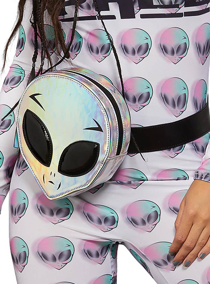 Image of Holographic Silver Alien Bum Bag Costume Accessory - Alternate Image