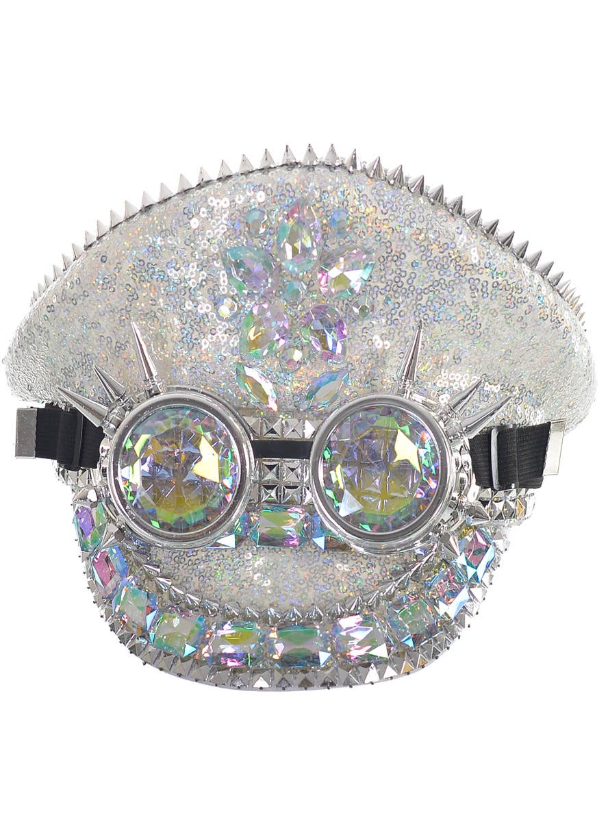 Image of Deluxe Iridescent Silver Festival Hat with Holographic Goggles - alternative image