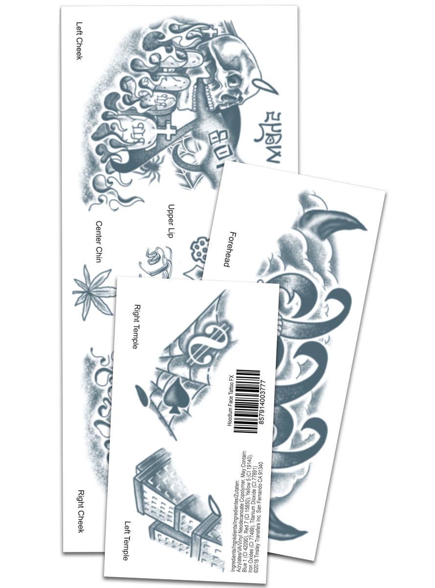 Image of Fake Hoodlum Face Temporary Costume Tattoos - Alternate Image
