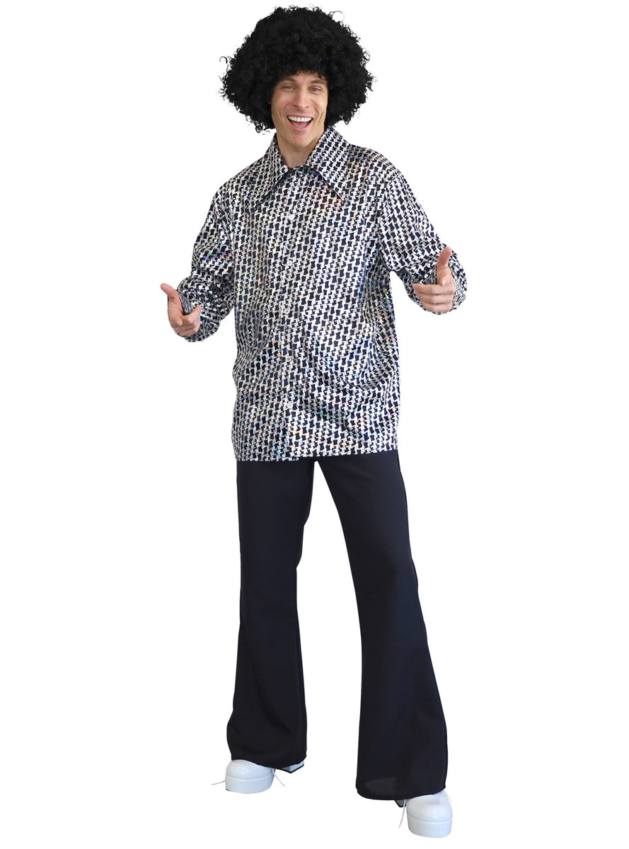 Men's Silver 1970s Hustling Hunk Disco Costume Shirt - Alternative Image