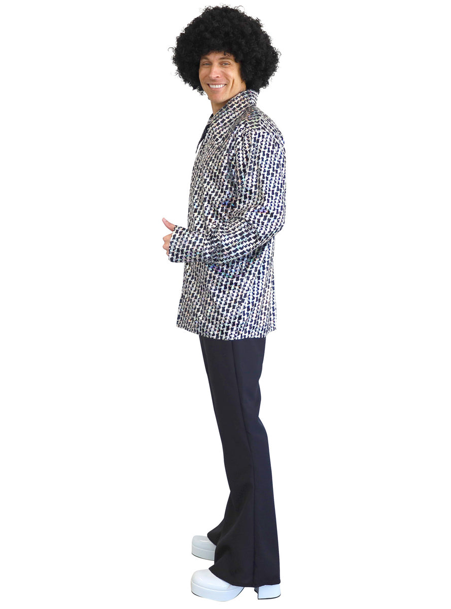 Men's Silver 1970s Hustling Hunk Disco Costume Shirt - Side Image