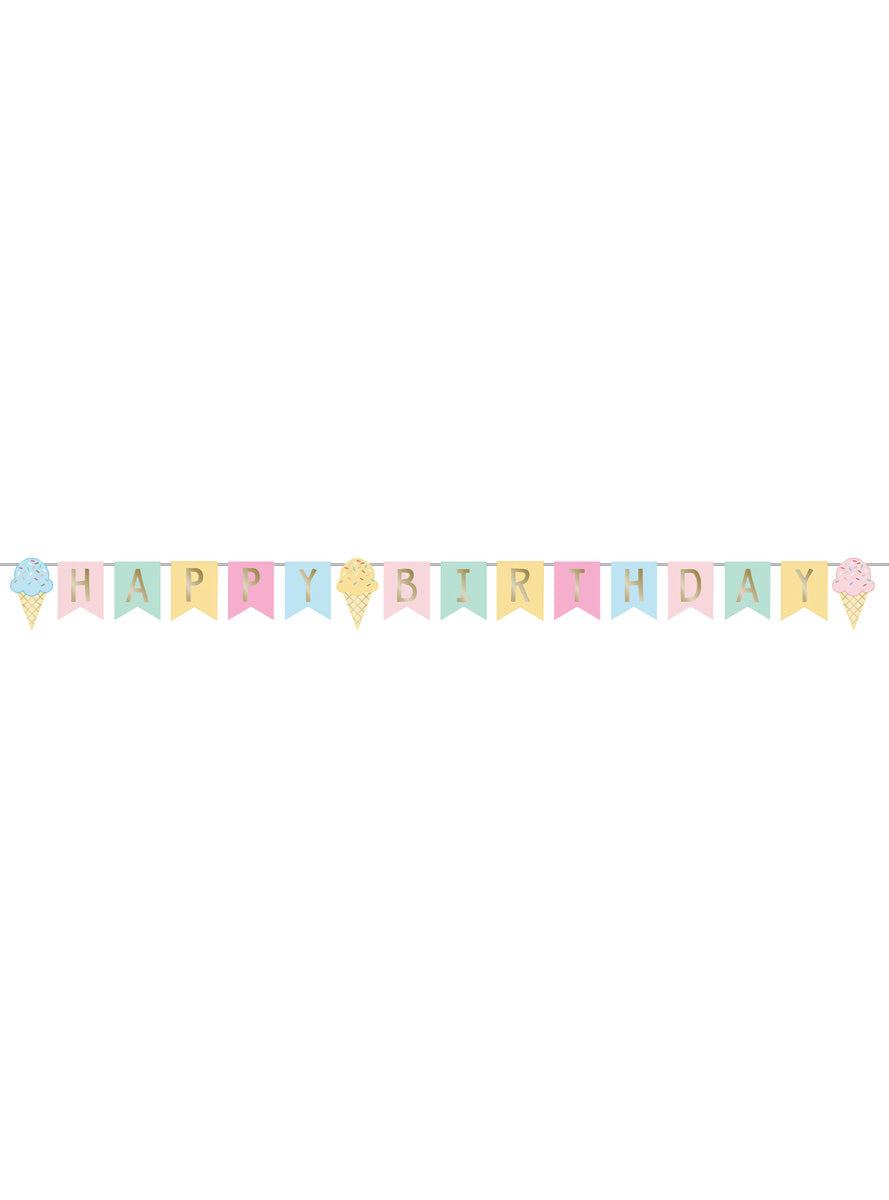 Ice Cream Party Pastel Rainbow 252cm Happy Birthday Banner – Main Image