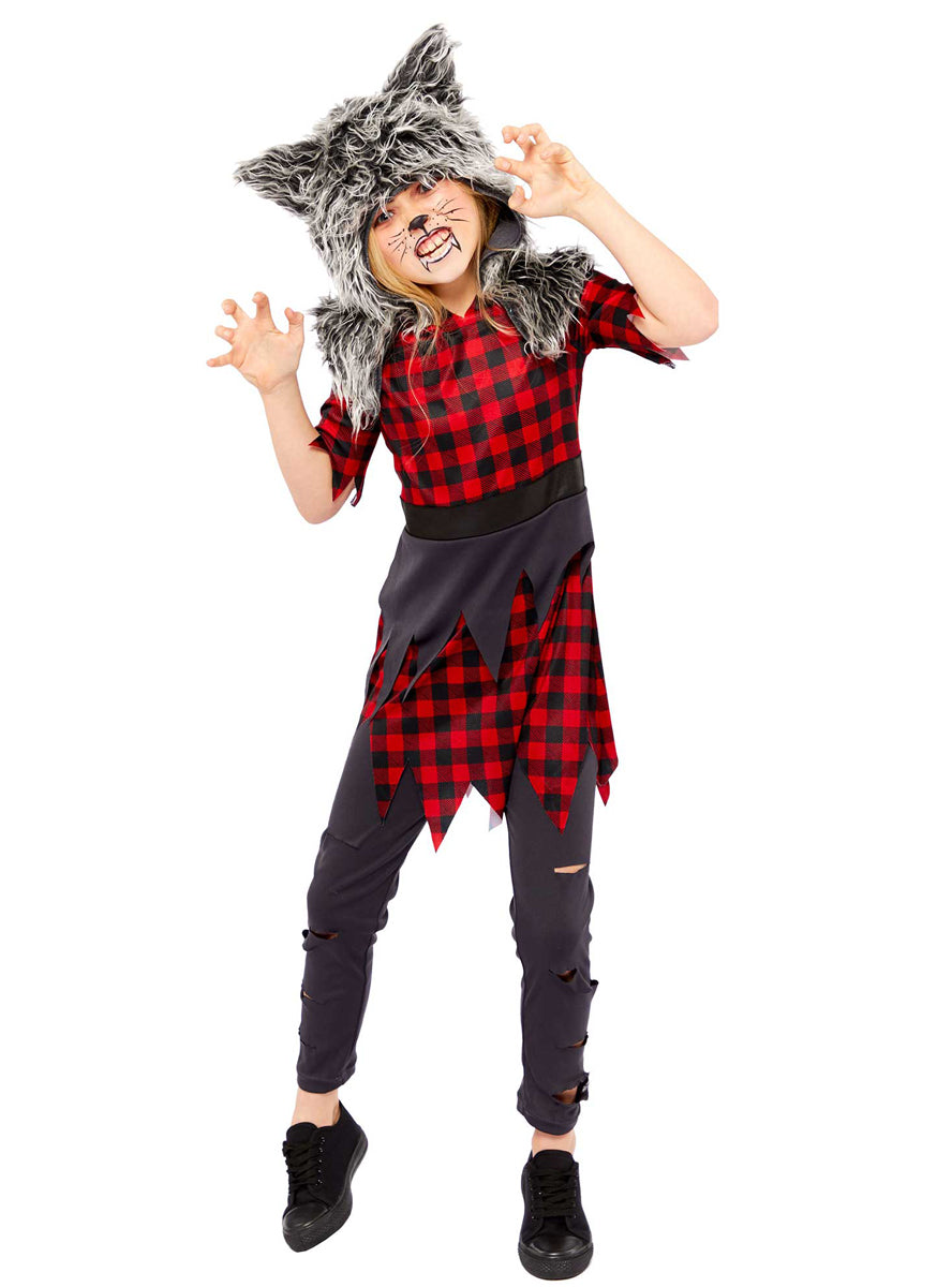 Teen Girls Red Werewolf Halloween Costume - Main Image