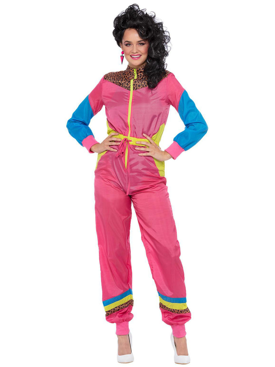 Womens retro 80s pink block colour ski shellsuit costume - Main image