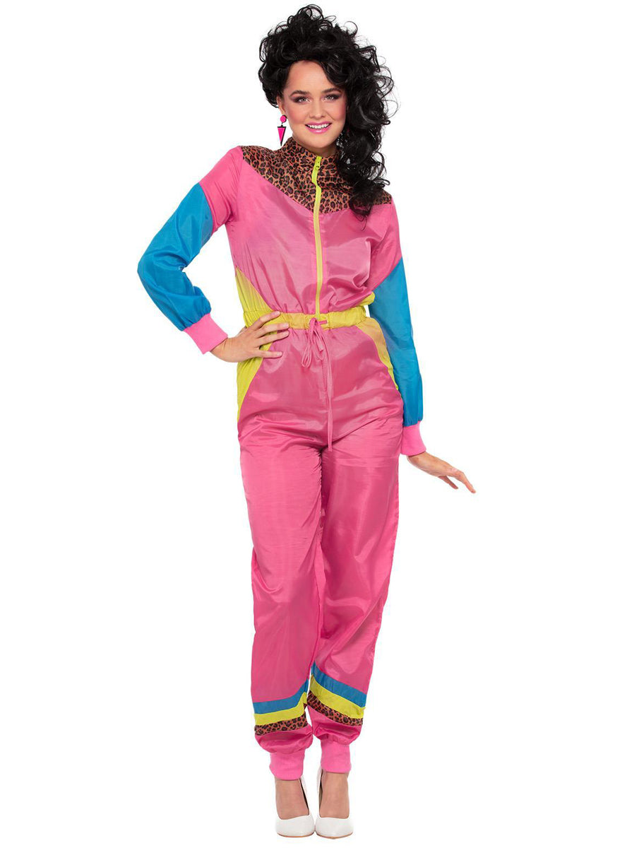 Womens retro 80s pink block colour ski shellsuit costume - Alternative image
